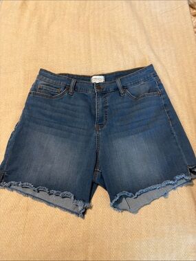 crown & ivy Medium Blue Frayed Hem Denim Shorts